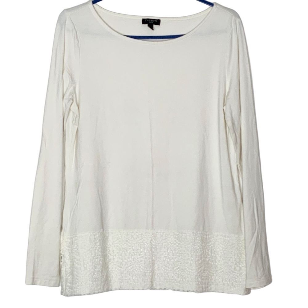 Talbots off white blouse with lace hem. Size SP